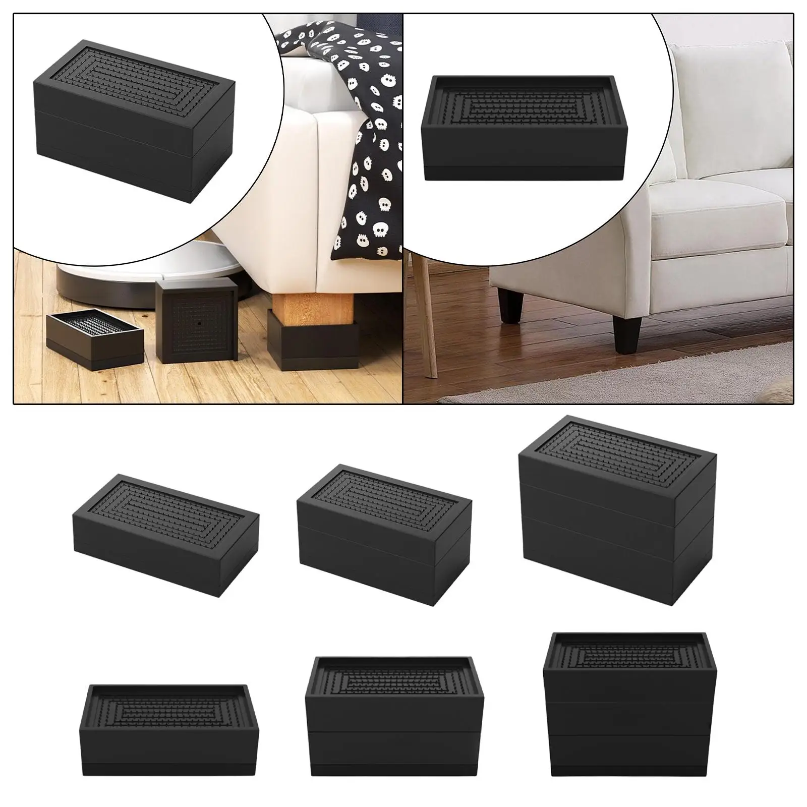 Rectangle Bed Riser Space Saving Height Increase Elevator Rectangle Raising Block Bed Lift for Desk Chair Table Couch Fidge