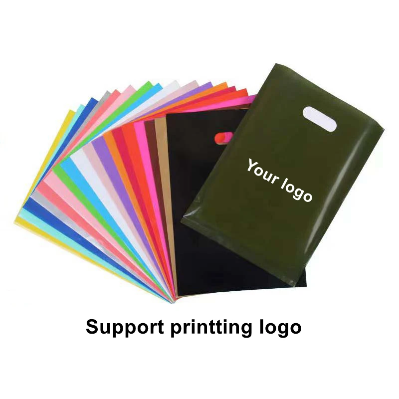 

50/100PCS Shopping Bag logo Colorful Poly Tote Bags Plastic Gift Bag Businesses Customer Plastic Bag(Print Fee isn't Included