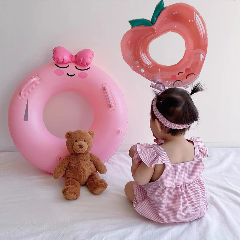 New Cute Baby Peach Swimming Ring for Kids Swim Circle Summer Inflatable Pool Float Water Mattress Pool Party Toys