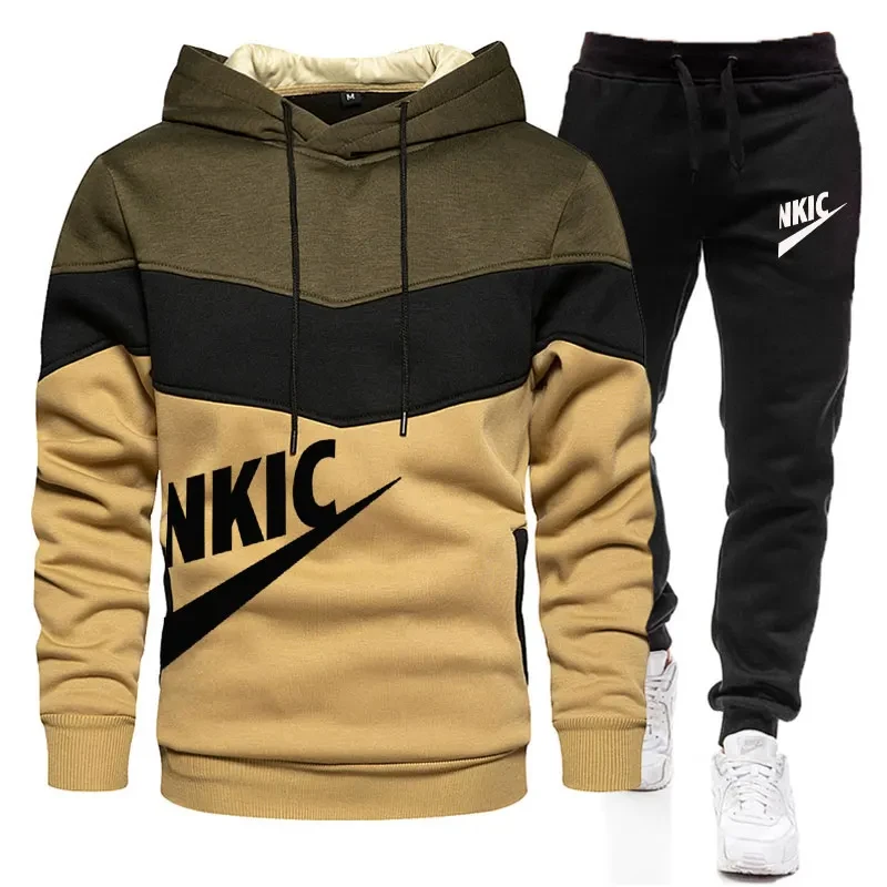 2024 Autumn/winter new men's hooded hoodie + trousers 2 sets of casual fashion jogging sportswear set