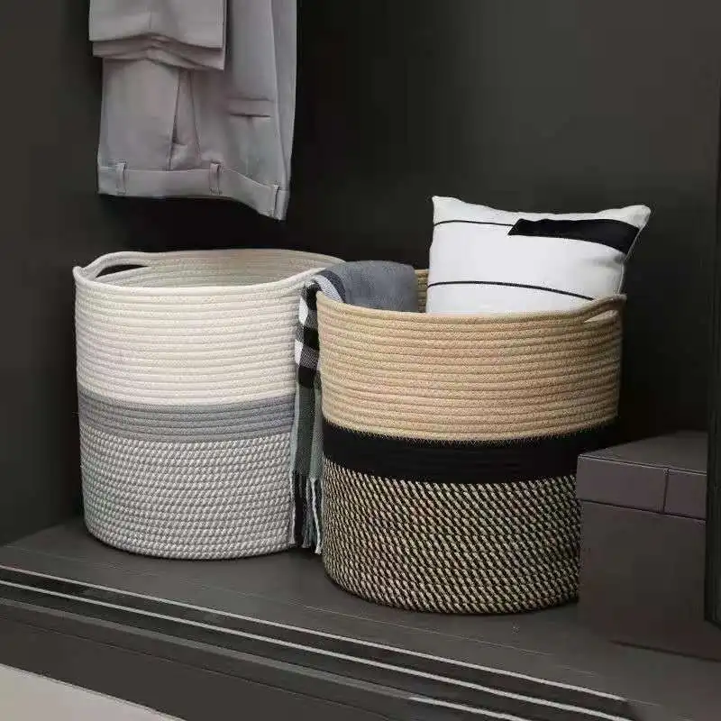 Panier à Linge Osier Blanc Gris Lin