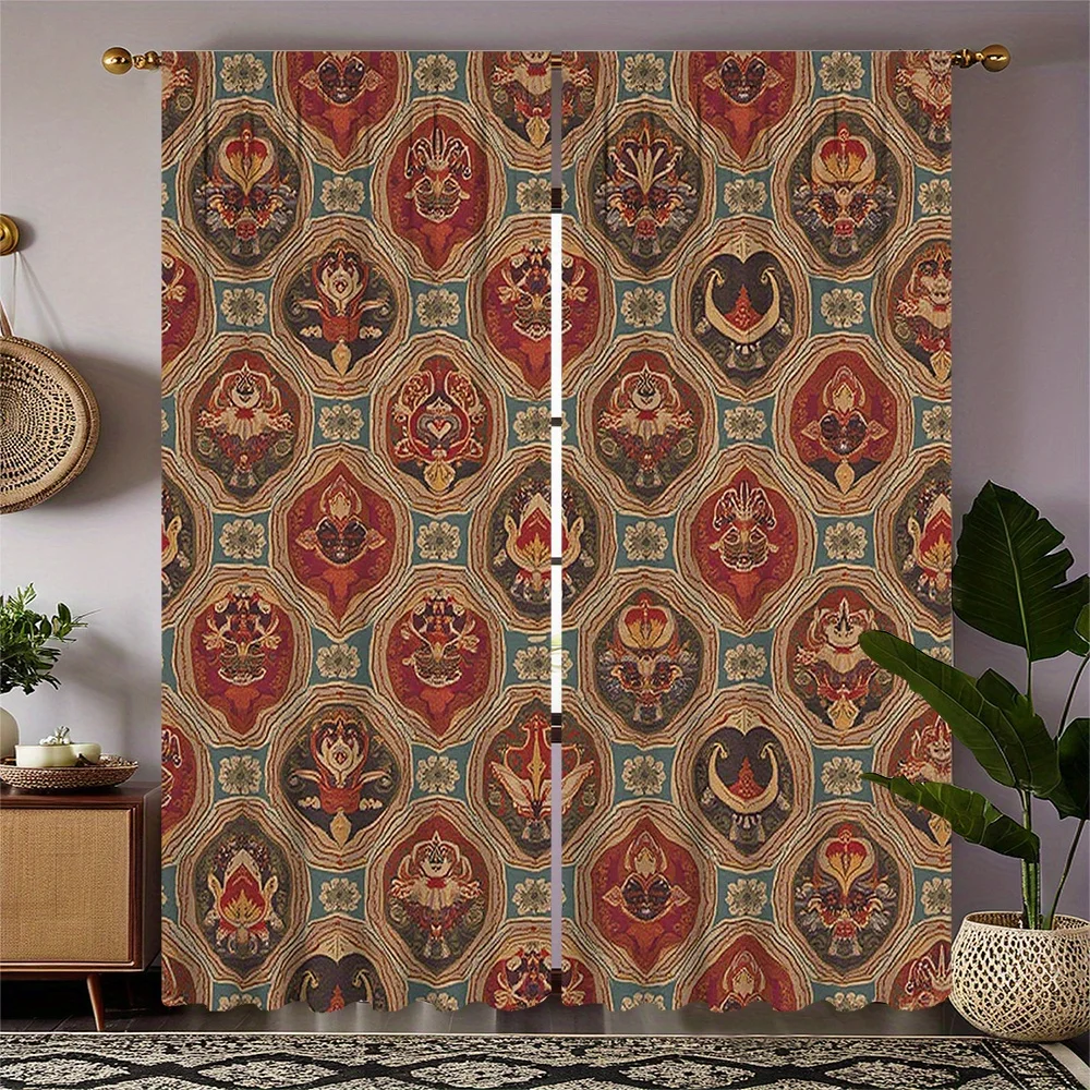 ผ้าม่านพิมพ์ลายดิจิตอลความละเอียดสูง 2 ชิ้น พร้อมผ้าที่มีลวดลายและสีสันหลากหลาย ซ้ำกันได้ เหมาะสำหรับตกแต่งบ้านในห้องนั่งเล่น 1