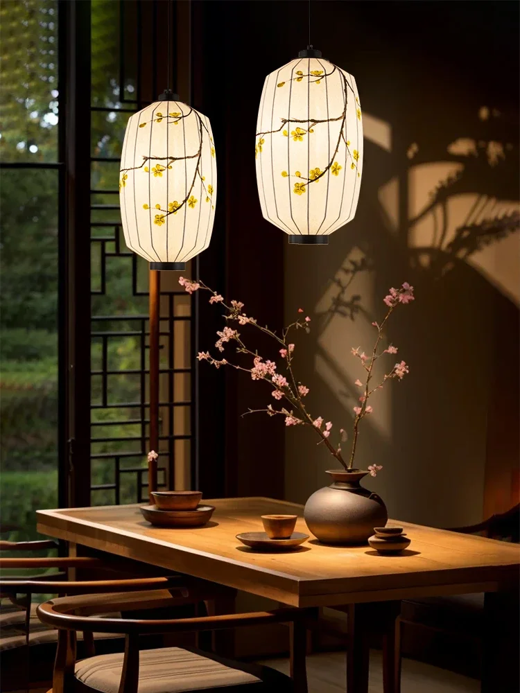 Silk Restaurant Chandelier New Chinese Retro Wabi Wind Chandelier Personality Art Medieval Tea Room Lamps Decorative Lanterns