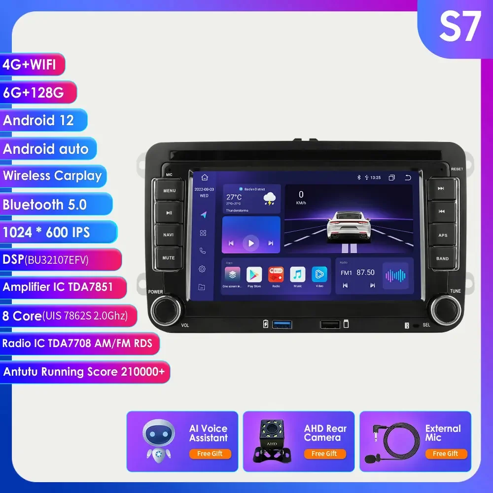 2Din Carplay Android 12 Autoradio Lettore Multimediale Stereo Gps Navi Per Vw Skoda Seat Polo Fabia Tiguan Amarok Caddy Touran 7"