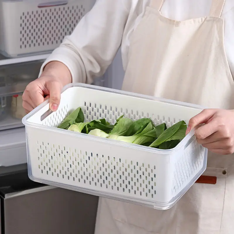 

Контейнер для хранения в холодильнике Sanwish, контейнер для хранения свежих овощей и фруктов, сливная корзина, контейнер для хранения, кладова...