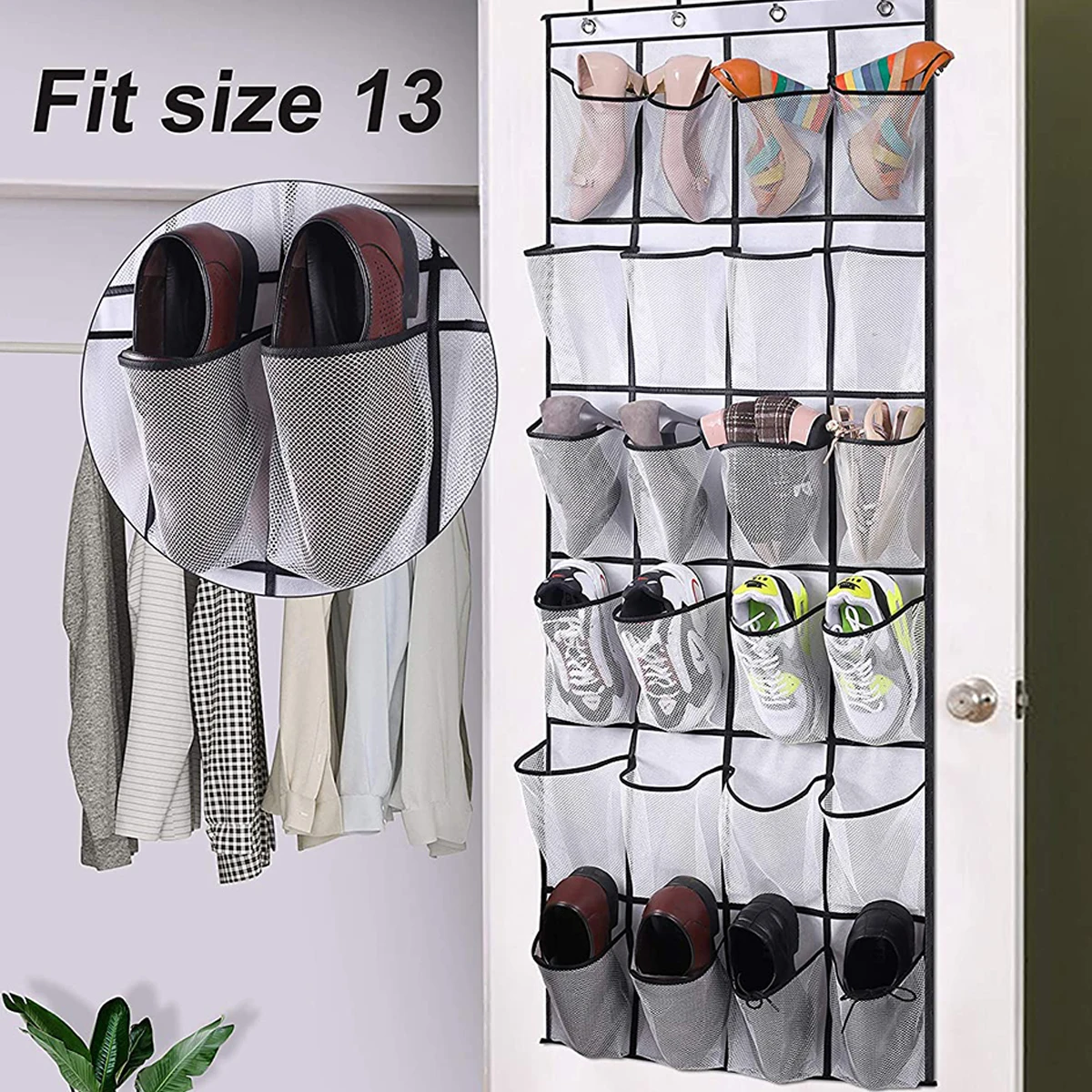 Over the Door Shoe Organizer 24 Pockets Hanging Shoe Rack