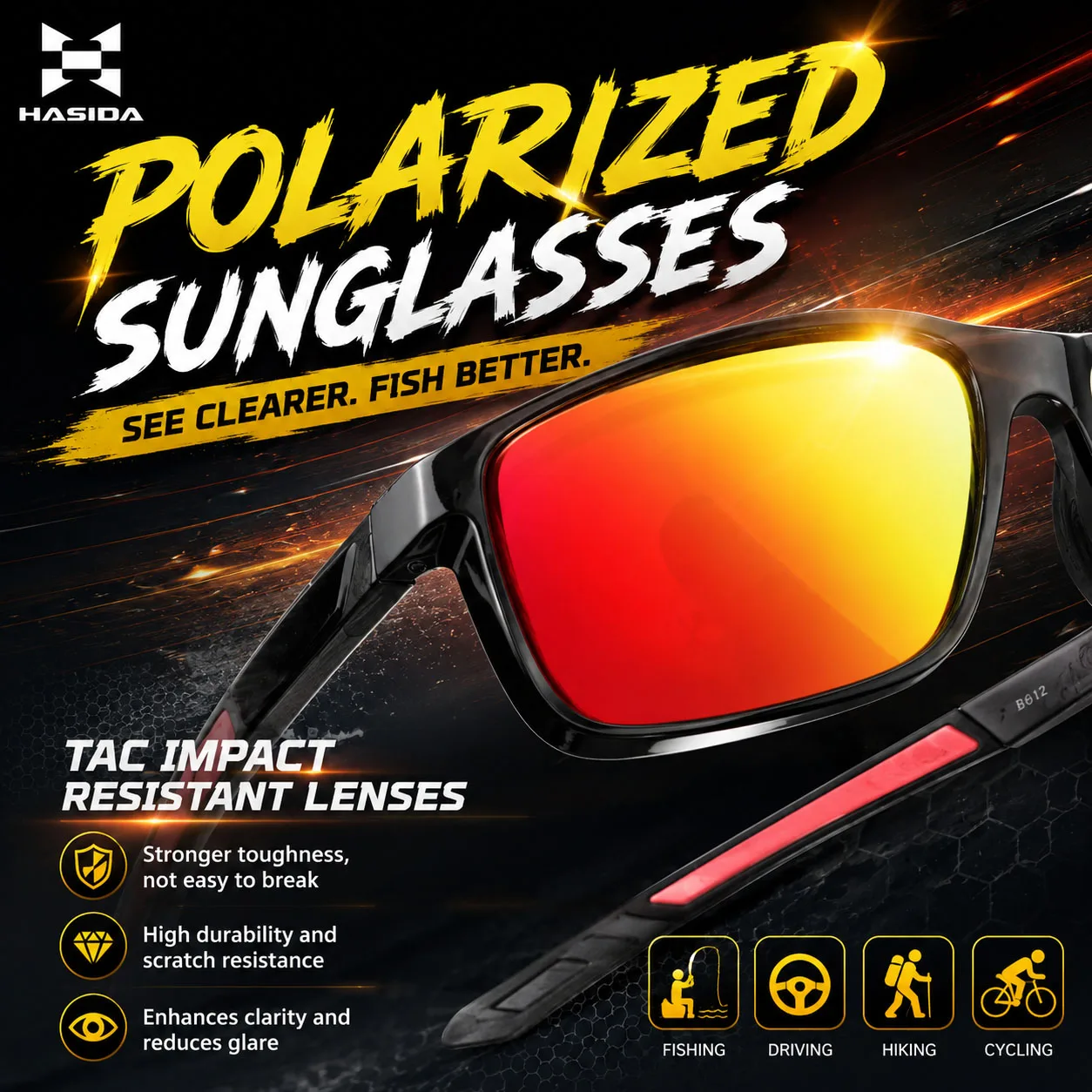 HASIDA Polarizer Anti-Glare Fishing Glasses with Lotus Leaf Coating and Silicone Legs