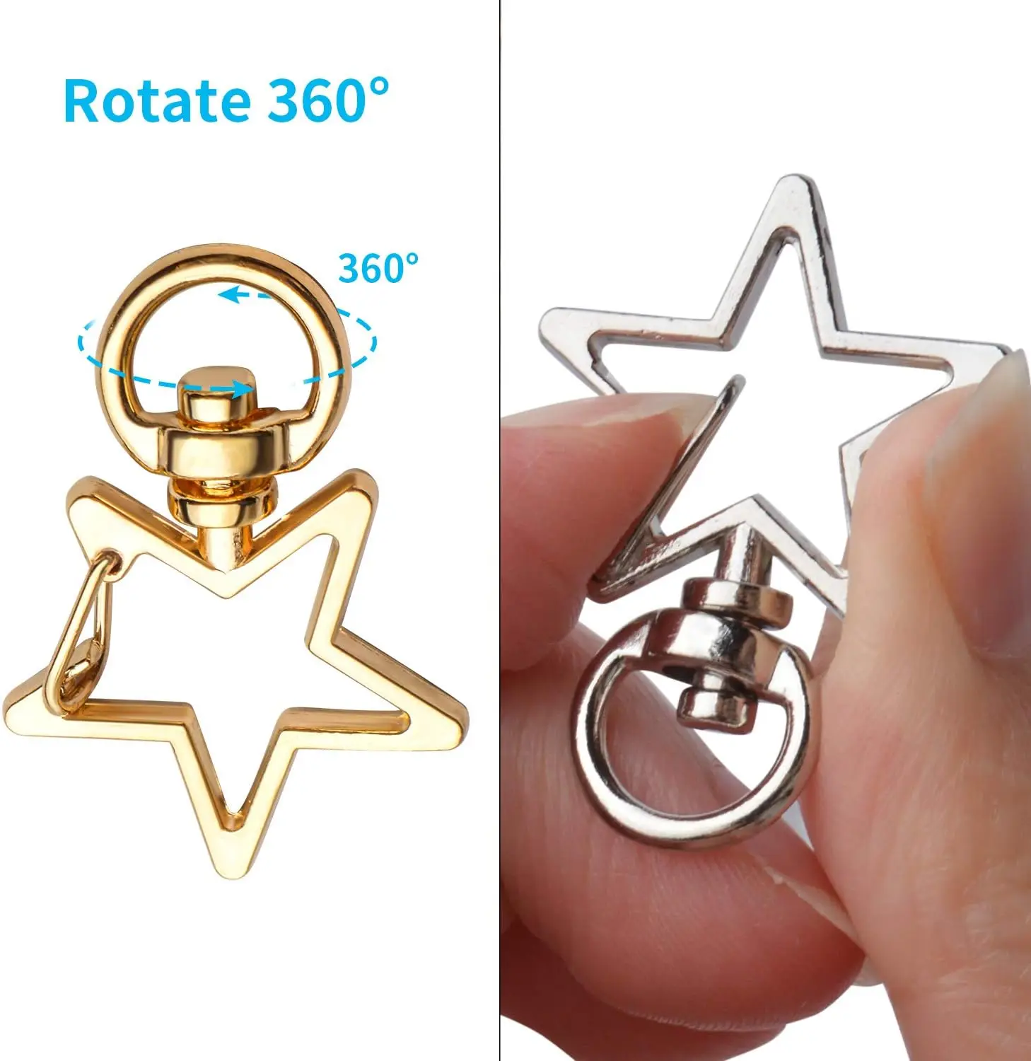 3 Portachiavi A Stella In Acciaio Inox Con Moschettone – Gancio Portachiavi A Forma Di Stella, Portafoglio, Accessori Da Borsa - 4