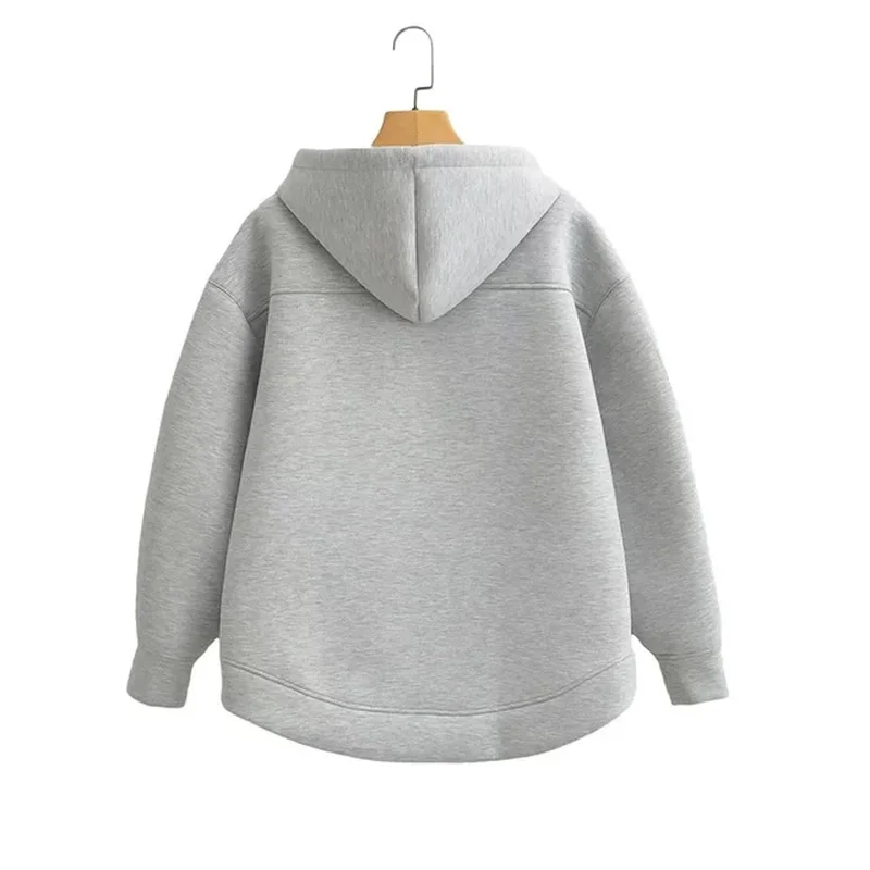 Women Fashion Casual Zipper Top Hoodie Street Style Vintage Solid Long Sleeve Loose Outerwear New Autumn Winter Hoodies