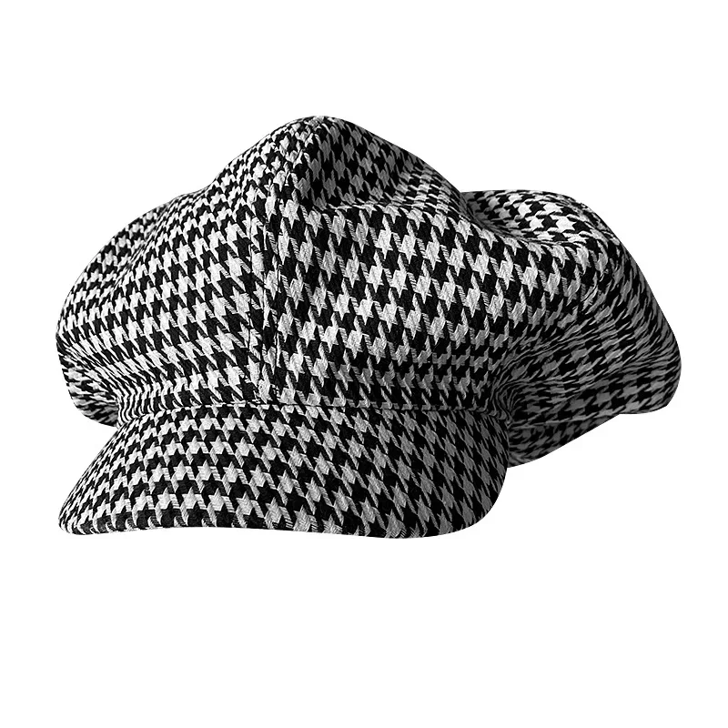 Cotton newsboy cap Berets hat Big Head Newsboy Cap Women Beret Vintage Painter Winter Hats Houndstooth Octagonal Caps Female Bone Male NC36