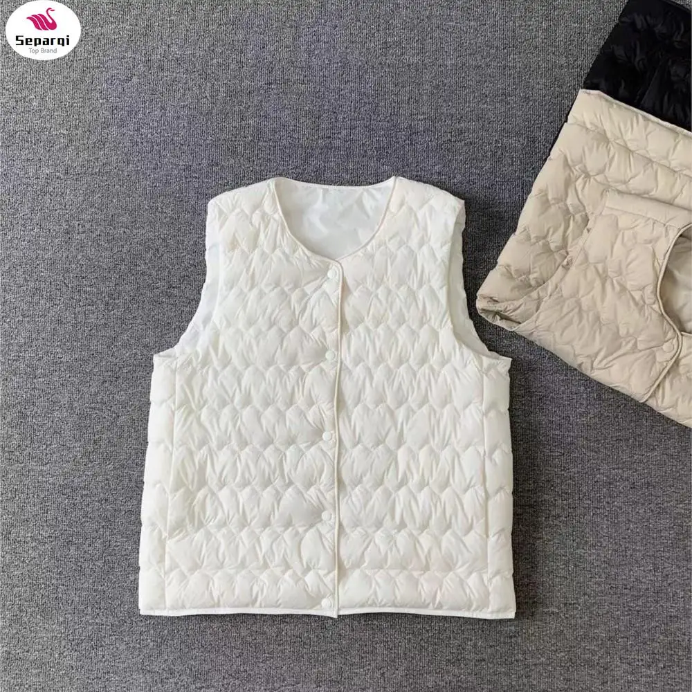 

SEPARQI Spot Wave Women's White Duck down Cotton-padded Vest Lightweight Short Waistcoat 2024 New Autumn and Winter For Women