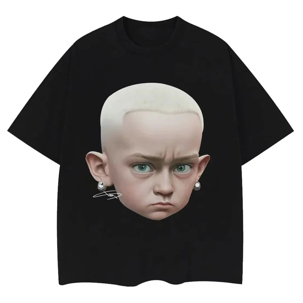 

Version of Eminem head print heavy hip-hop street retro personality cotton short sleeve T-shirt couple top man