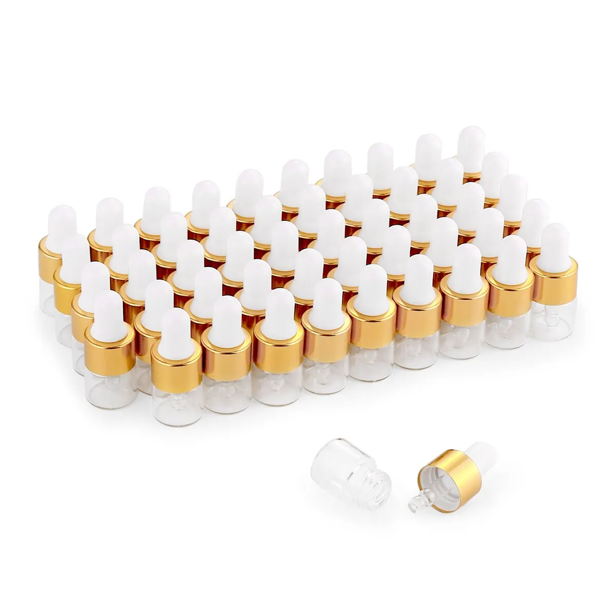 50Pcs Set 1ML Gold Mini Brown Screw Cap Glass Bottle for Essential Oils, Chemistry Lab Chemicals And Perfumes