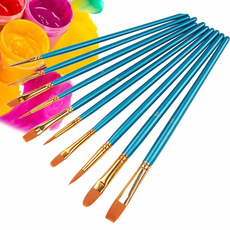 

10 Pcs Artists Paint Brush Set Acrylic Watercolor Round Pointed Nylon Tip Hair Multifunction hook line short pointed Pen