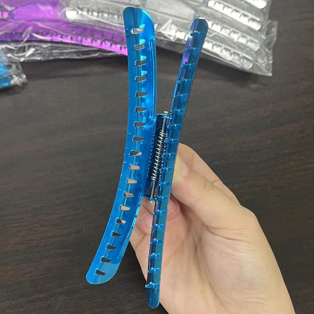 6개 세트 알루미늄 메탈 헤어드레싱 헤어 클립 살롱 두꺼운 머리카락 분할 헤어핀 이발사 고정 스타일링 헤어 클립 액세서리