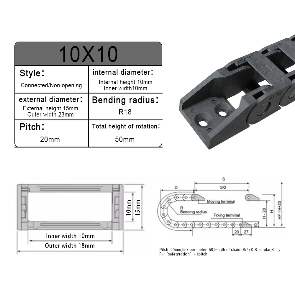 Plastic Cable Chain R18 Cable Chains 10x10 10x15 10x20 mm Bridge Type Non-Opening Plastic Towline Transmission Drag Chain for CNC Machine cable carrier