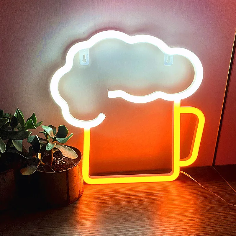 Neon Beer Glass Lamp LED Glowing Festival Decoration Desktop Atmosphere KTV Bar Home Party Decor Gift