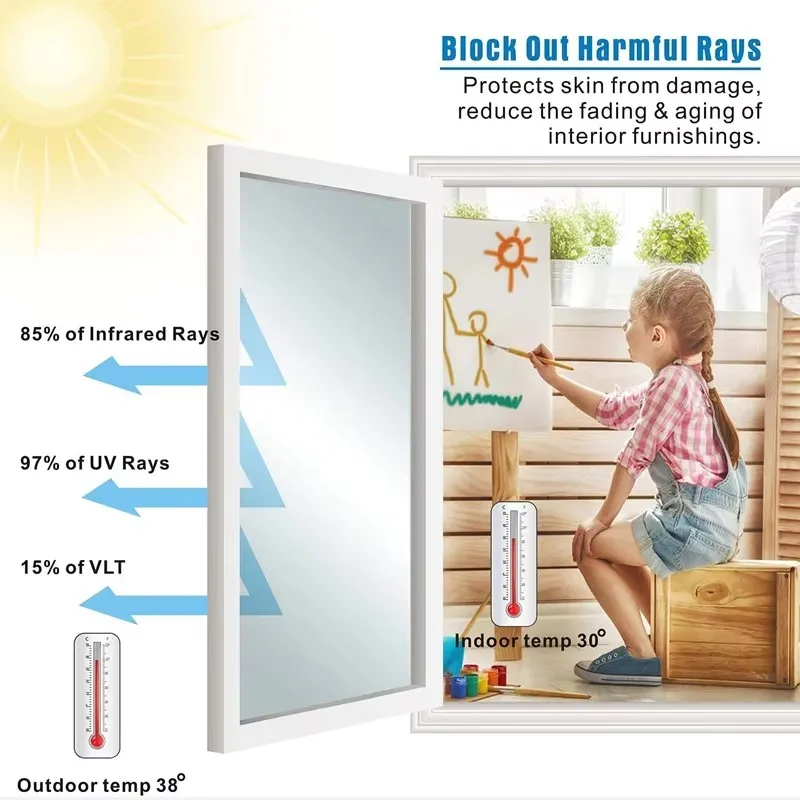 Heat Control Window Film Sun Blackout UV Protection One-Way Privacy Mirror Reflective Film Explosion-Proof PET Material