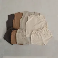 Summer Baby Boys Tank Top Tees Shorts Set 100% Cotton Solid Vest Shorts Toddler Two Pieces Sets 1
