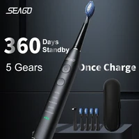 Seago Electric Sonic Toothbrush USB Rechargeable Adult 360 Days Long Battery Life IPX7 4 Replacement Heads Travel Box  SG-575 1