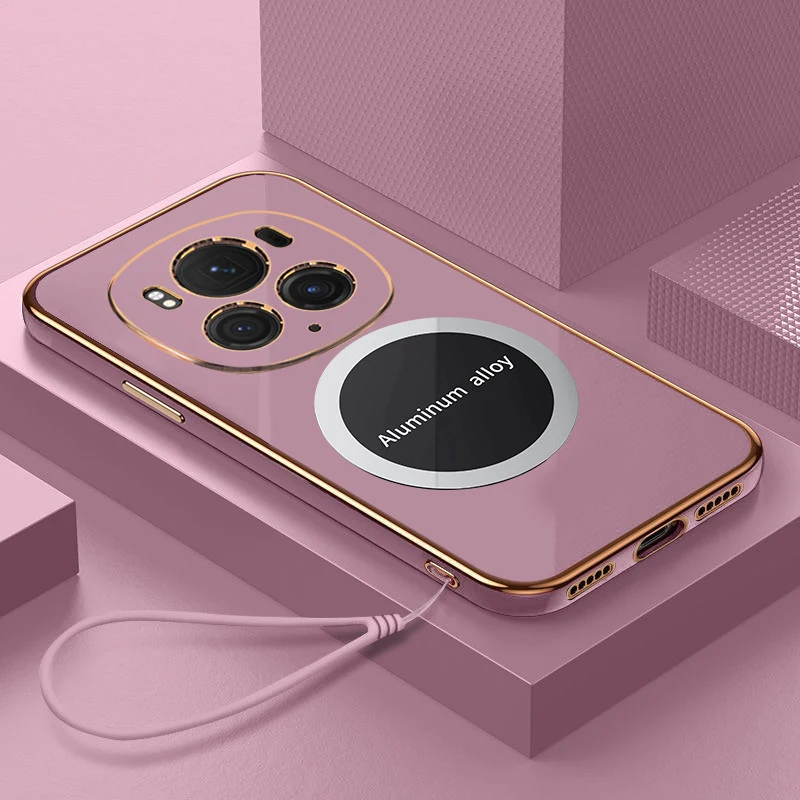 Luxury Square Plating Shockproof Silicone Back Cover with Magnetic Attraction