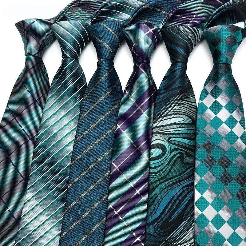 

8CM Mens Ties Green Color Striped Paisley Plaid Classic Business Necktie Jacquard Woven Neck ties For Men Groom Wedding Party