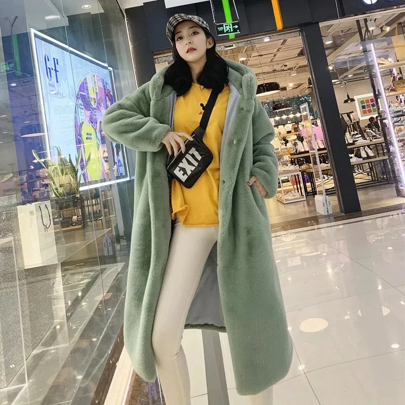 

2022 New Winter Rabbit Fur Coat Imitation Mink Fluffy Coat Long Winter Warm Thicken Fur Coat Hooded Loose Outwear Women Jacket