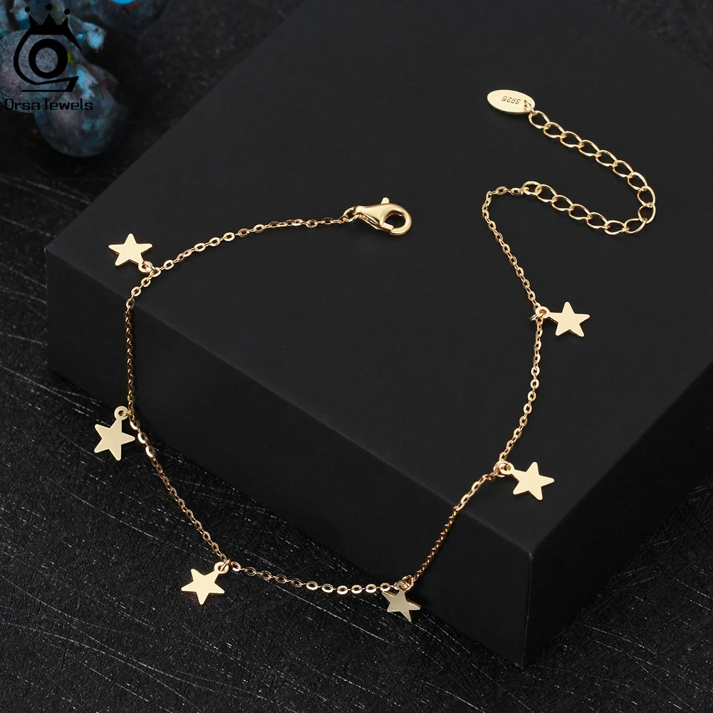 Anklet bracelets Silver anklets Ankle chain 925 Sterling silver 1mm Cable chain With 6mm Starts Anklet For women girls Birthday gift Jewelry SA27