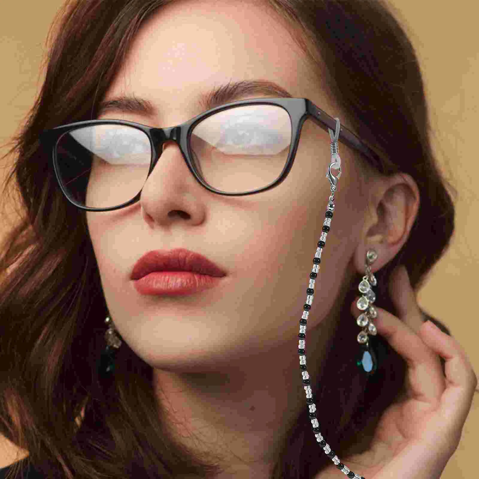 

Black and White Glasses Chain Lanyard Frame Mask Holders Around Neck Plastic Pearls Sunglasses Chains for Women Miss