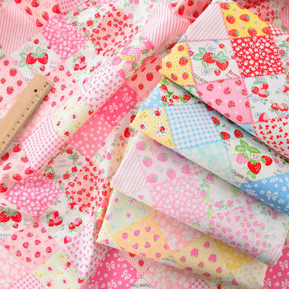145x50cm 100% Cotton Fabric Handmade DIY For Sewing Dress Clothing Bags Floral Farm Strawberries Patchwork All Purpose Materials