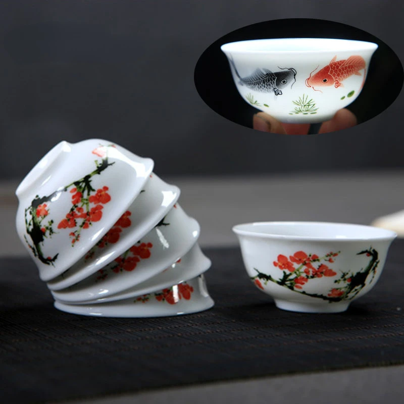 6pc/lot 35ML Chinese Kung Fu Tea Set Ceramic Master Cup Jade White Porcelain Tea Cup Small Bowl Household Teacups Water