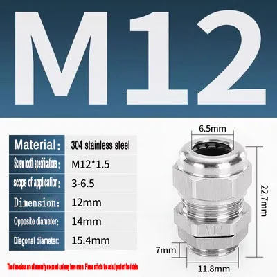 1Pcs Waterproof Cable Gland 304 Stainless Steel Glands IP68 PG7 PG9 M12 M16 Metal Joint PG13.5 M20*1.5 Cable Fixing Seal Joint electrical connector cable gland