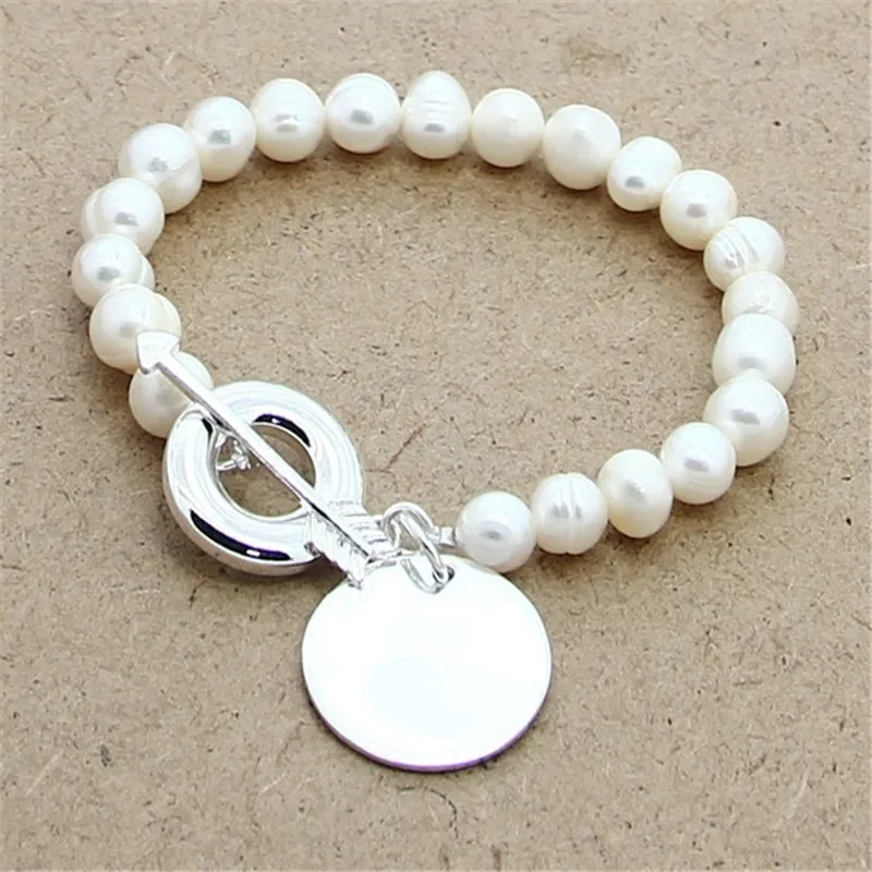 

New Charm Bracelet 925 Silver Color Pendant Bracelet Natural Freshwater Pearl Bracelet For Women