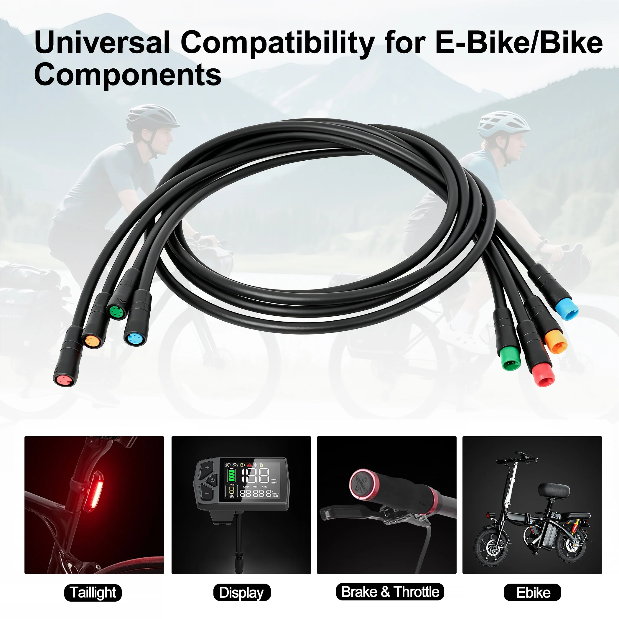 1pcs M6 EBIKE 케이블 2 3 4 5 핀 60(23인치)-90cm(35인치) 속도 센서, 라이트 와이어, 브레이크 남성-여성 연장 커넥터 케이블