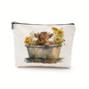 1pc Highland Cow Cosmetic Bag Stylish Floral Design Durable Makeup Organizer Ideal Travel Toiletry Tote Womens Cosmetic Pouch 3