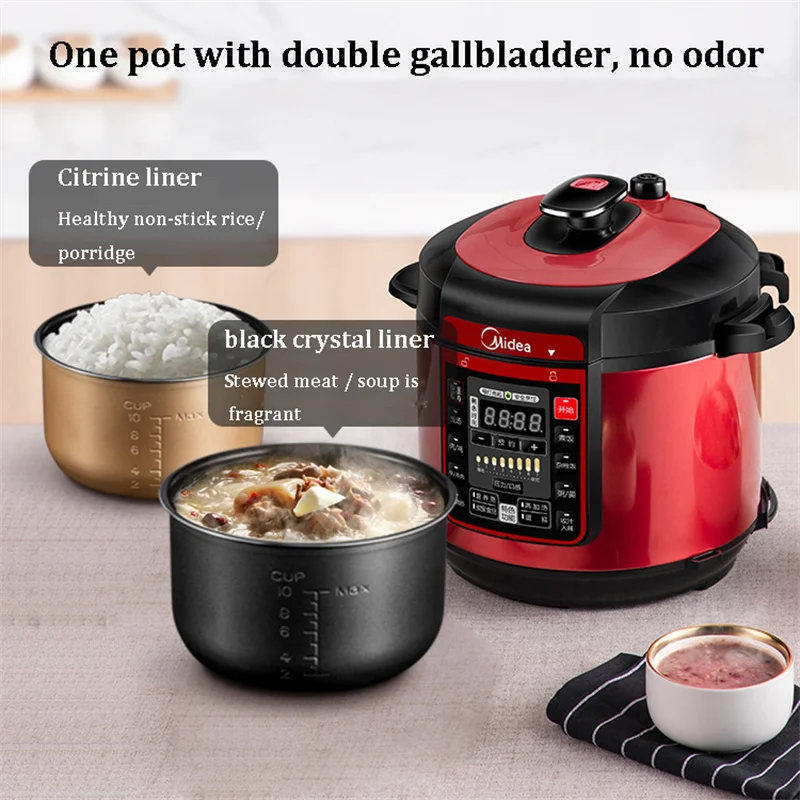 6 Liter Electric Pressure Cooker with 2 Inner Pots Home Electric Cooker Instant Pot Kitchen Cooking Multicooker Fast Rice
