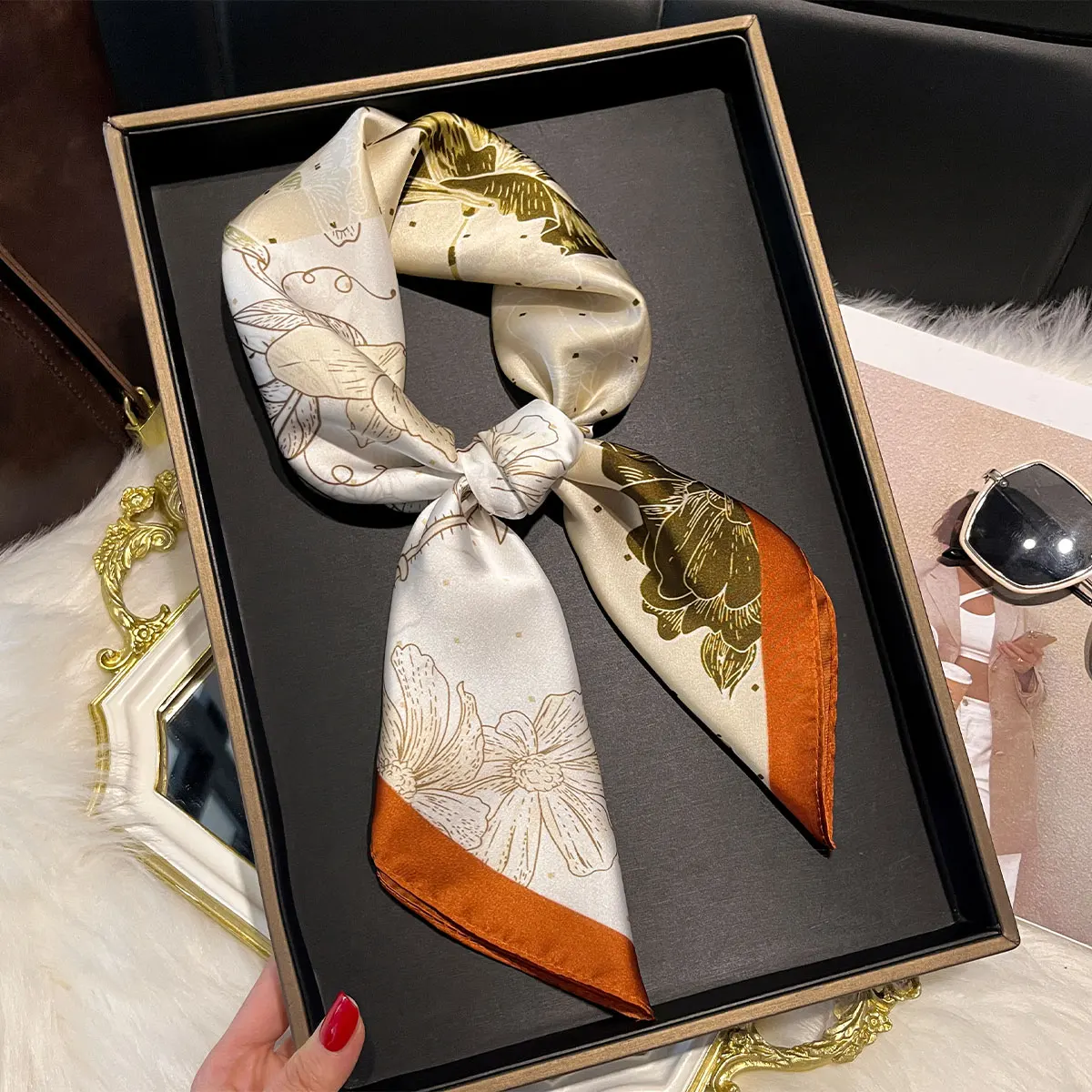 2025 New 70*70cm Silk Satin Hair Scarf Women Handkerchief Printed Female Square Head Bandana Small Neck Muffler Hijab Lady Girl