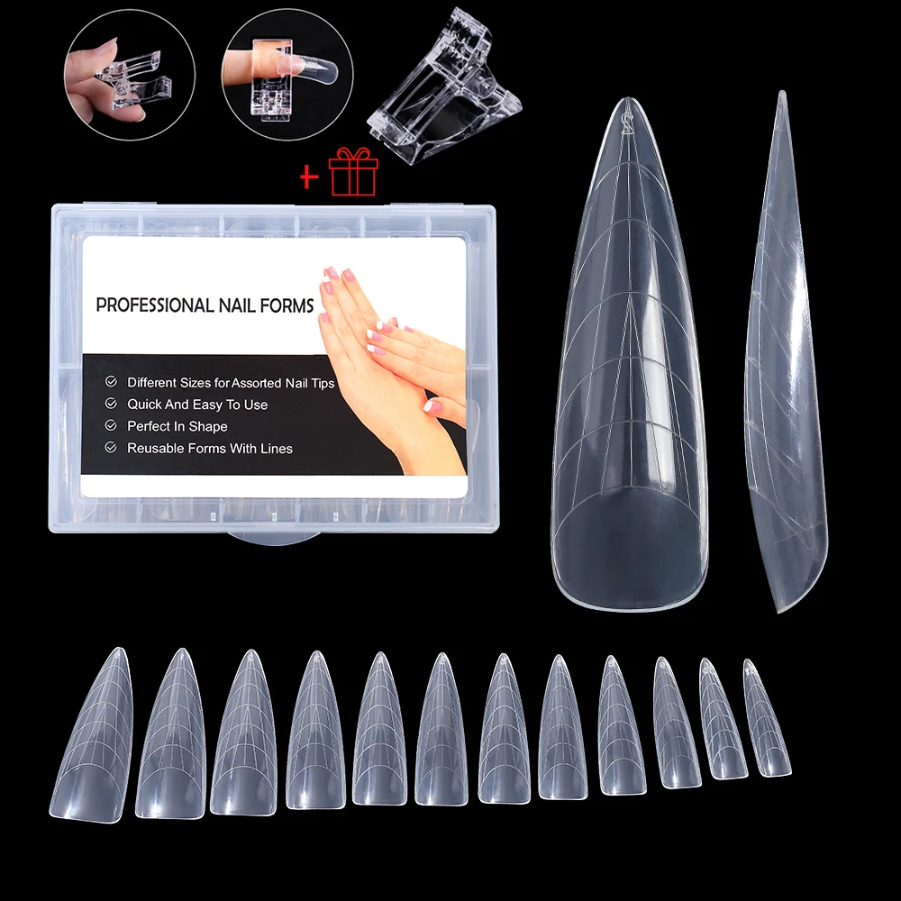 NEW Stiletto Coffin Clear Dual Forms False Tips Quick Building Gel Mold Nail System Full Cover Nail Extension Forms Top NEW Stiletto Coffin Clear Dual Forms False Tips Quick Building Gel Mold Nail System Full Cover Nail Extension Forms Top