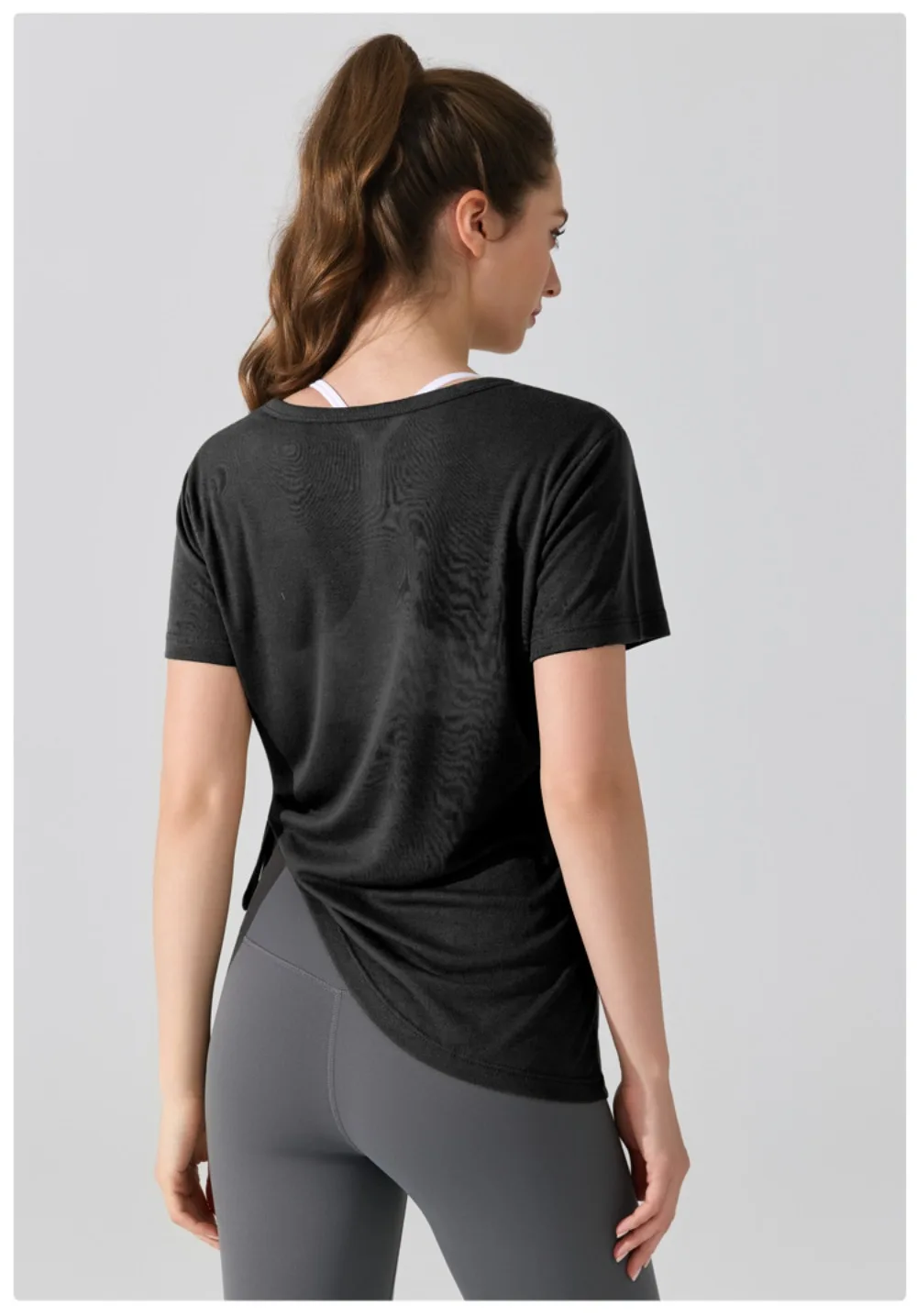 2025, locker sitzendes, kurzärmliges Sport-T-Shirt für Damen – plissiertes Kordelzug-Design – Yoga-Top für Laufen, Fitness und Freizeitkleidung – Detail 23