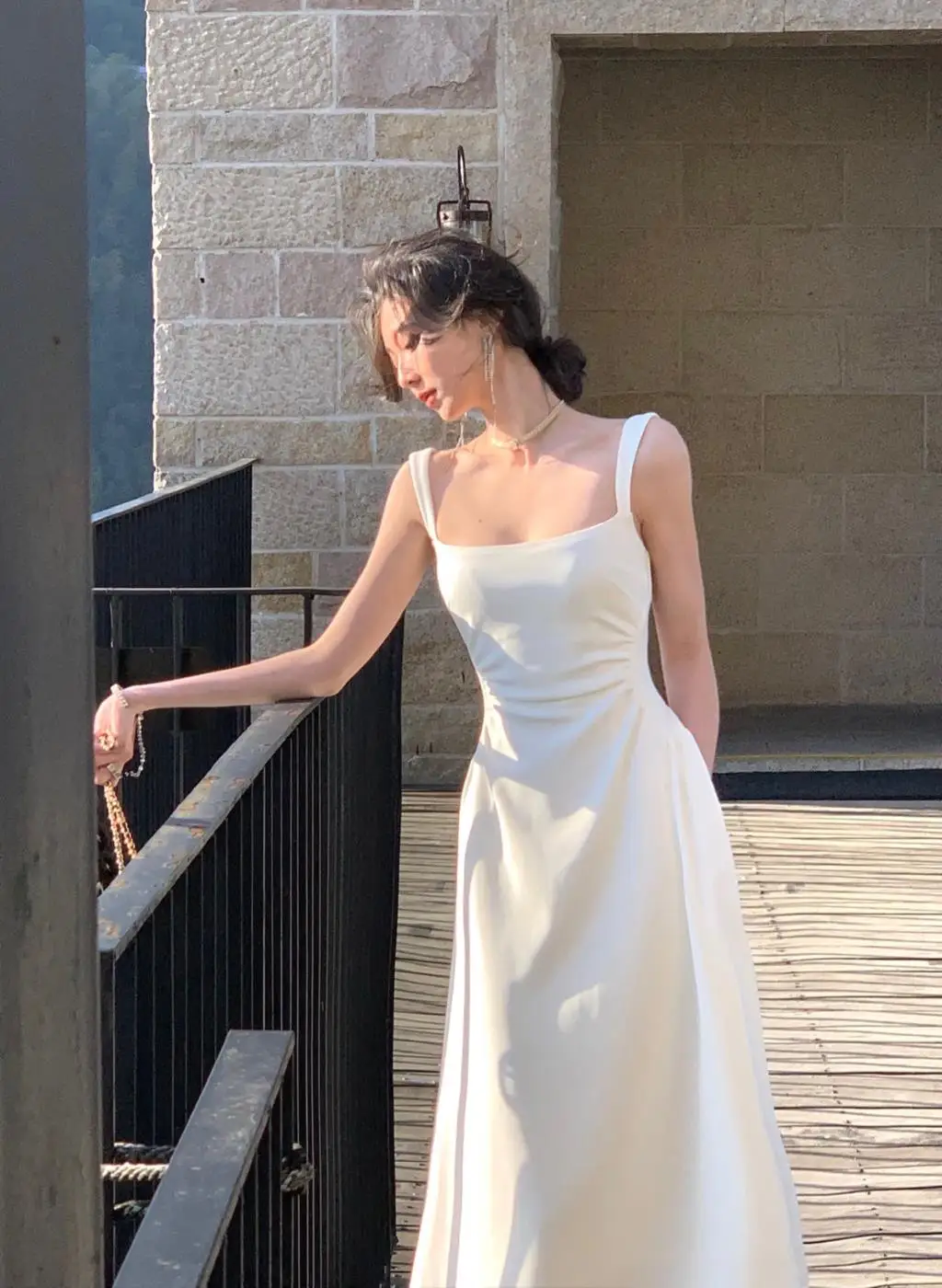 Spring New Elegant Square Collar Midi Party Dresses for Women Long Sleeve Black White Slim Vestidos Female High Waist Clothes