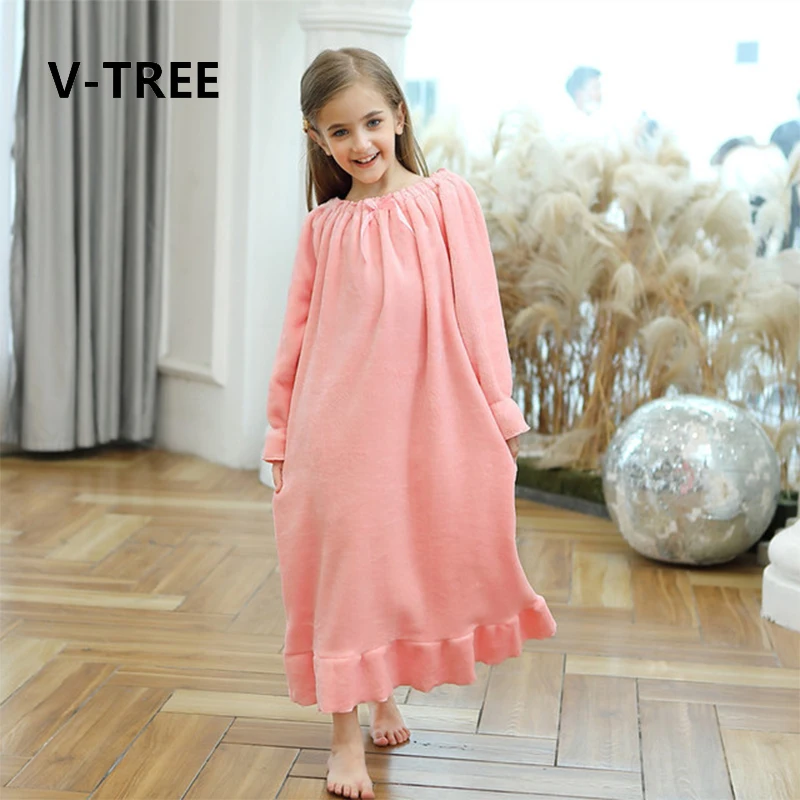Girls Sleepwear Kids Nightgown Nightdress Pajamas for Children's Flannel Double Fleece Long Princess Autumn Winter