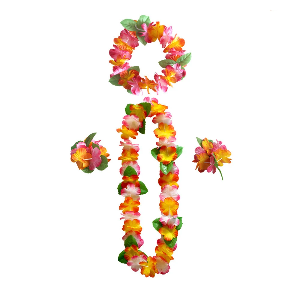 Hawaii Flower Wreath Necklace Hawaiian Party Decoration Artificial Flower Garland Tropical Summer Aloha Beach Wedding Birthday