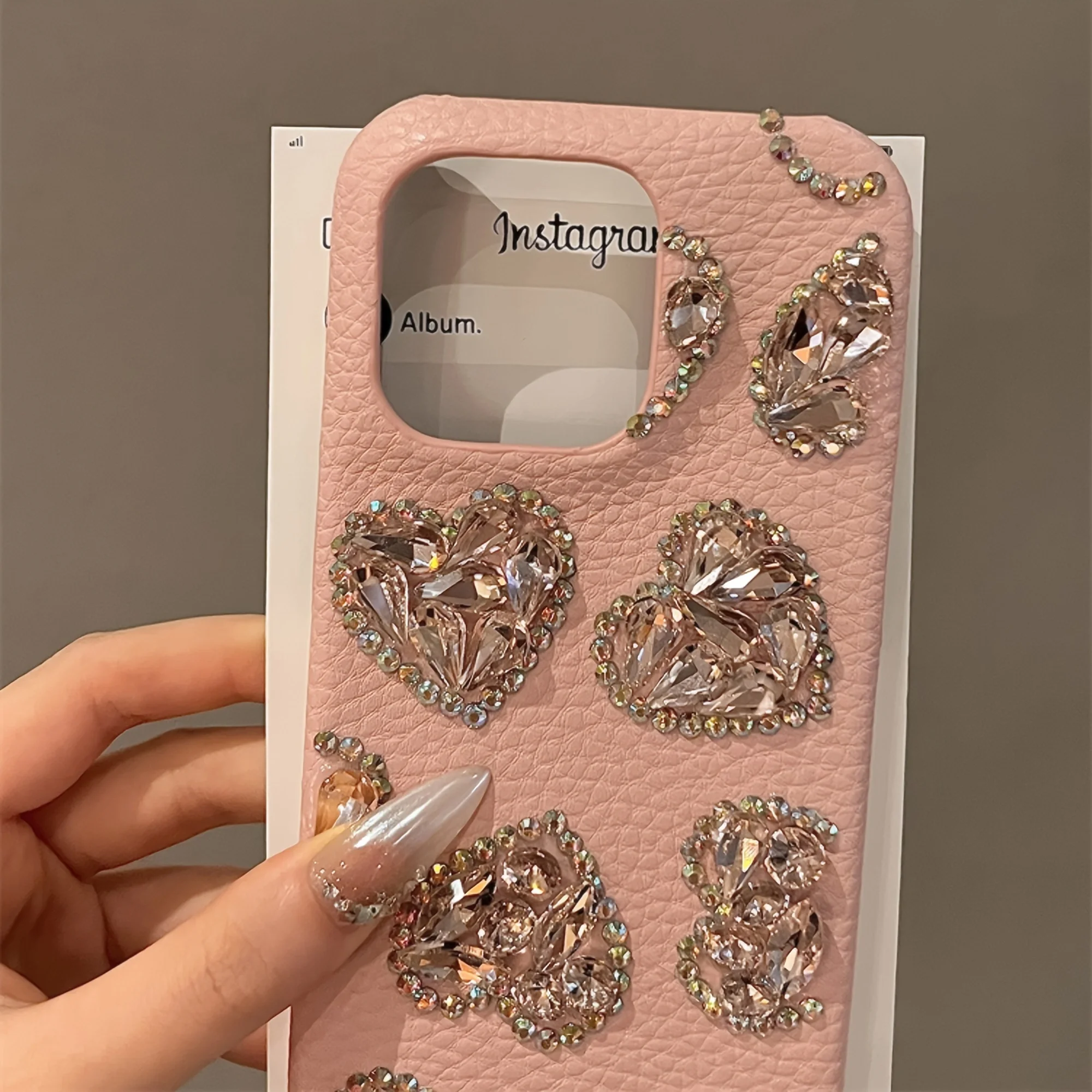 Iphone Case Phone Case Lychee Print Love Rhinestone for iPhone 11 12 13 14 15 Pro Max