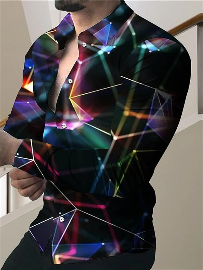 Men's Casual Plaid Print Long Sleeve Lapel Button Down Shirt Club Prom Cardigan Top men casual shirts