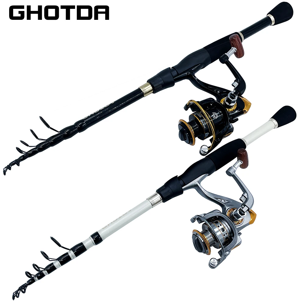 GHOTDA Fishing Rod Combo 1.8-2.4M Telescopic Lure Rod 5.2:1 High Speed  Metal Spool Reel Portable Travel Fishing Rod and Reel