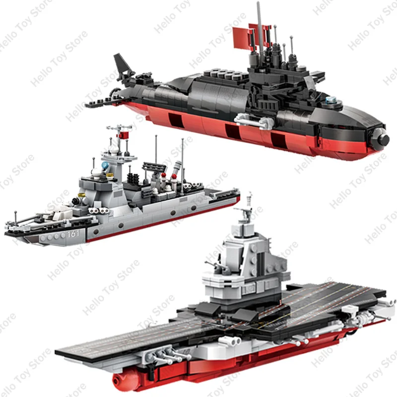 2024 Military Battleship Navy Aircraft Carrier Building Blocks Classic Destroyer Model Submarine Bricks Ww2 Toy For Boys Gifts