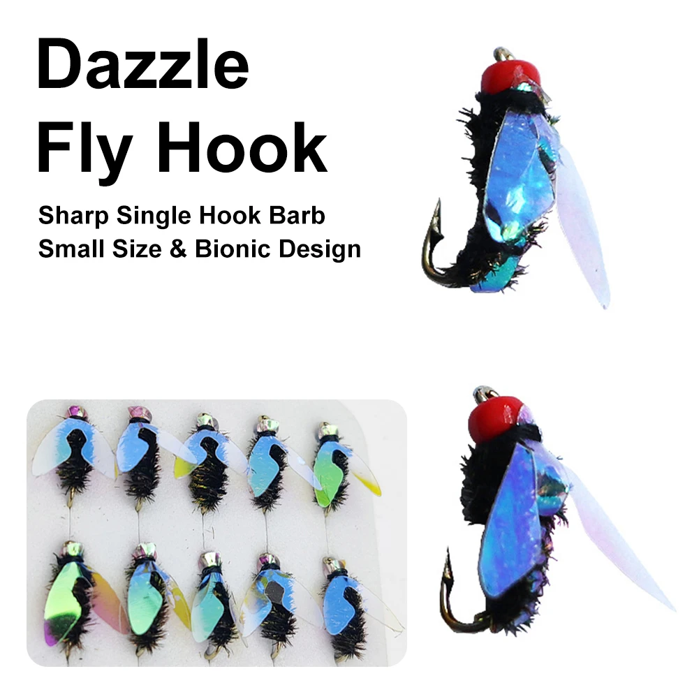 10PCS Dazzle Wing Fly Hook White Strip Horse Mouth Warping Mouth Stream  Goro Flying Red Tail Fly Fishing Bait Luya Bait Send Aid