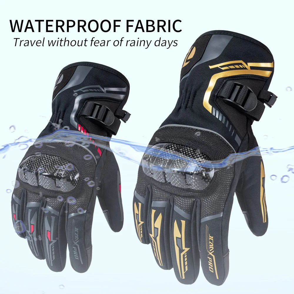 Winter Motorcycle Gloves - Windproof, Waterproof, Touchscreen-Compatible, Warmth with Carbon Fiber Protection, Black