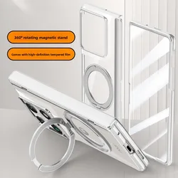 Electroplated Transparent HD Glass Cover with 360° Rotating Magnetic Stand and Shockproof Wireless Charging Compatibility for Motorola Razr Fold (Silver)