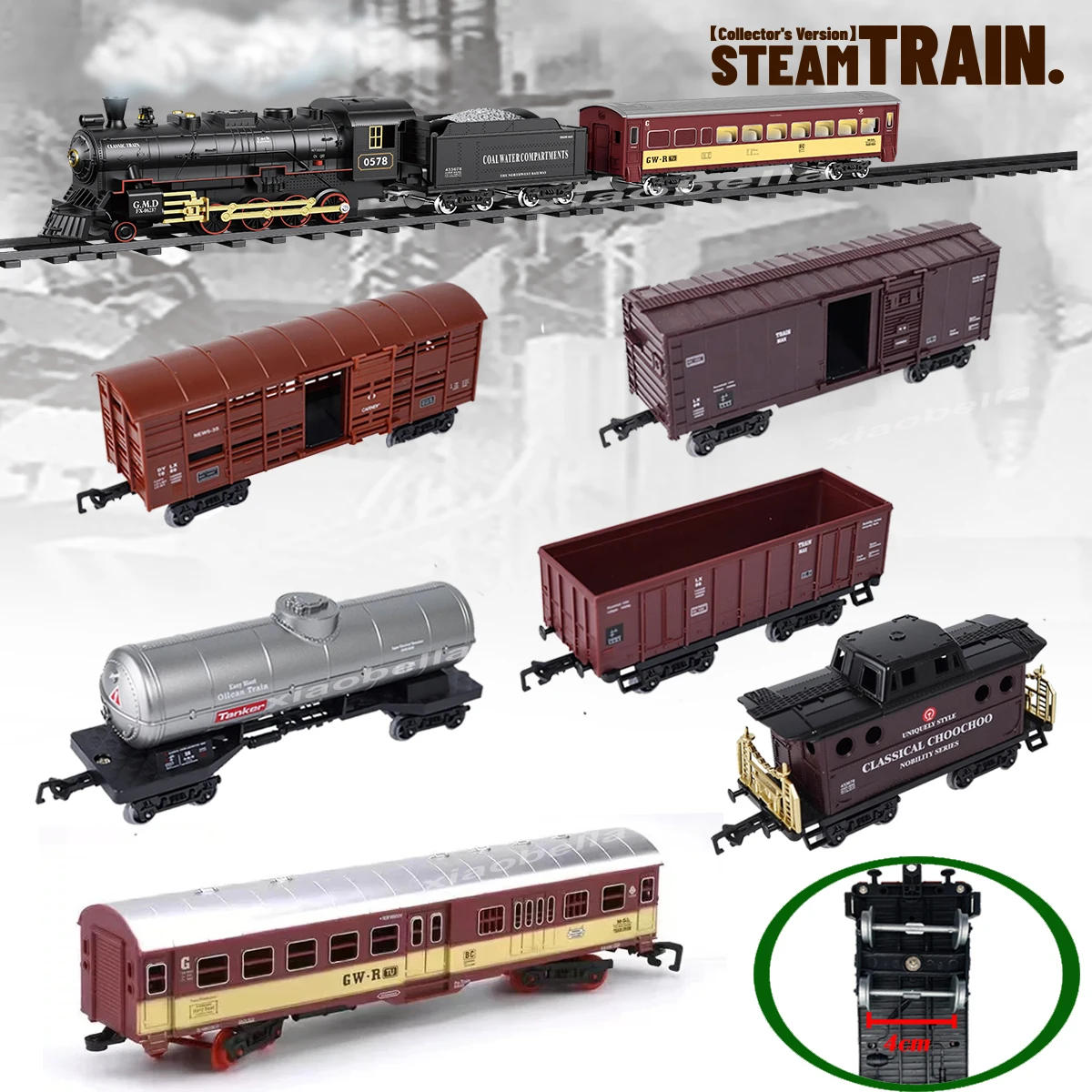 Electric Train Set 4cm Width Wheel-base RC Train Toys Simulation Train Track Cargo Car Carriage Wagons Models Guage Accessories DIY Toys
